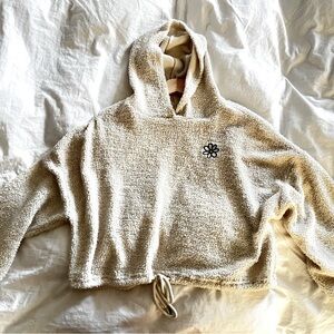 Cream Teddy Cropped Hoodie